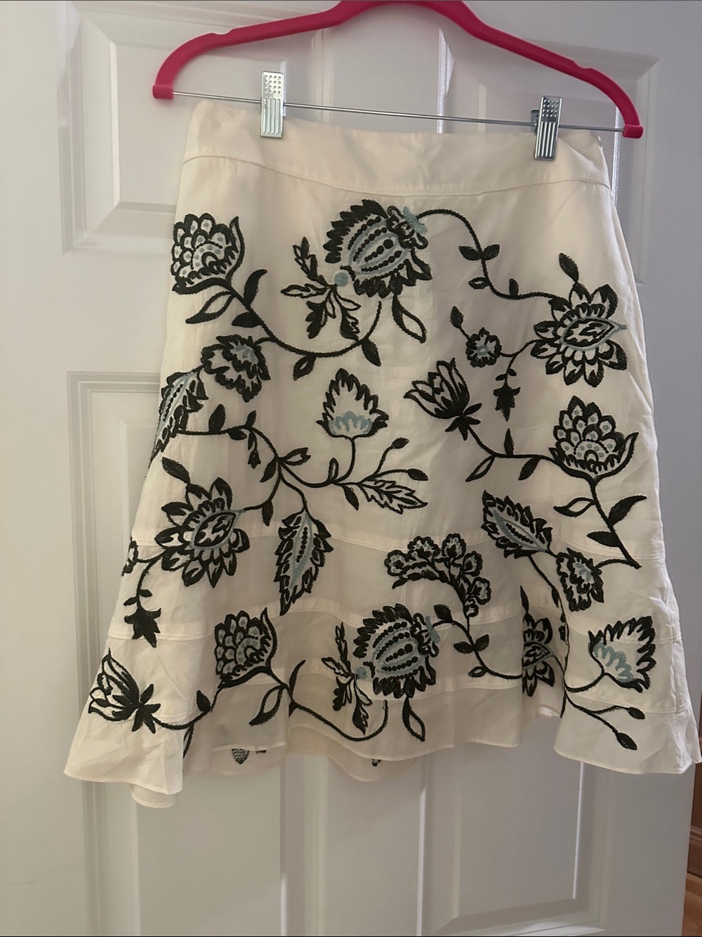 Women's Cream Floral Embroidered A-Line Skirt